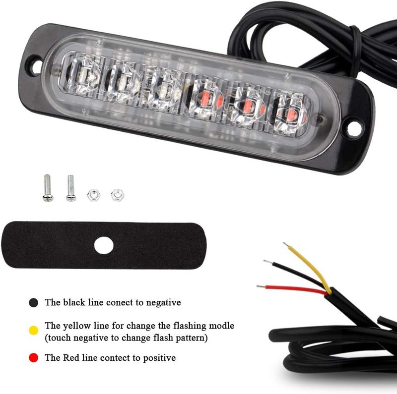 Sidaqi Universal 12-24V Emergency Strobe Warning Lights 6 LED 12W Surface Mount Beacon Hazard Warning Lights Flashing Light Bar for Off Road Vehicle, ATVs, Truck- 4PCS (Red&Blue) - Image 4