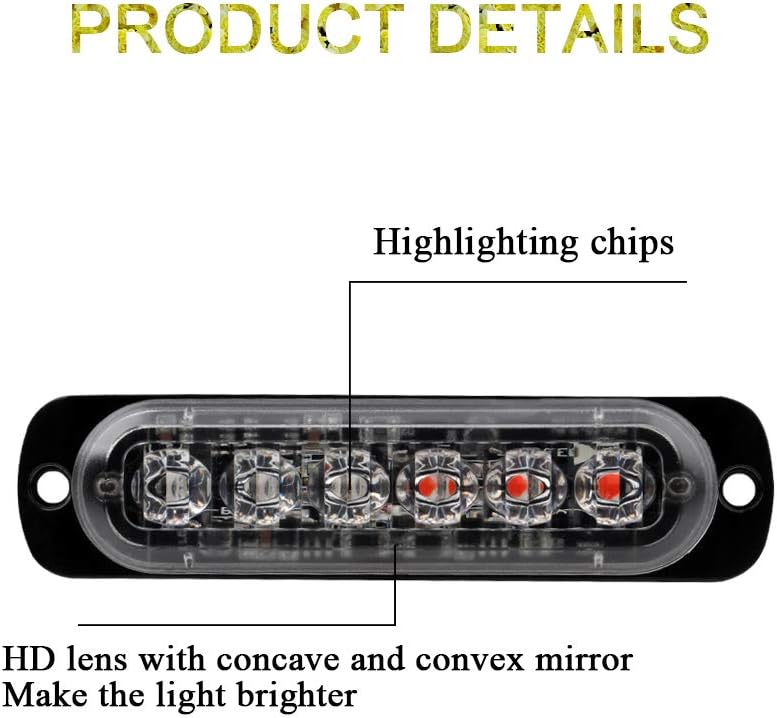 Sidaqi Universal 12-24V Emergency Strobe Warning Lights 6 LED 12W Surface Mount Beacon Hazard Warning Lights Flashing Light Bar for Off Road Vehicle, ATVs, Truck- 4PCS (Red&Blue) - Image 3