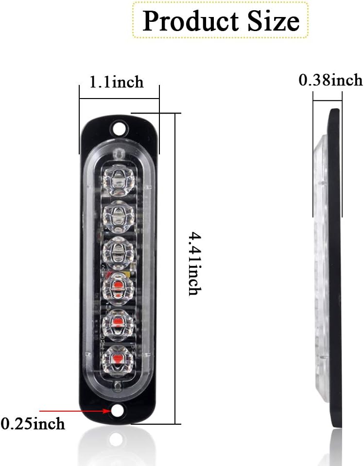 Sidaqi Universal 12-24V Emergency Strobe Warning Lights 6 LED 12W Surface Mount Beacon Hazard Warning Lights Flashing Light Bar for Off Road Vehicle, ATVs, Truck- 4PCS (Red&Blue) - Image 2