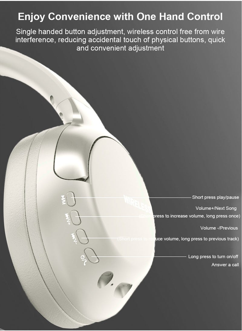 Over-Ear Bluetooth Wireless Headphone,Stereo Sound Intelligent Noise-Canceling Headset, TF Card/Wired/Wireless Mode White