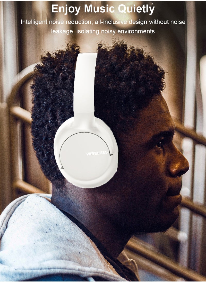 Over-Ear Bluetooth Wireless Headphone,Stereo Sound Intelligent Noise-Canceling Headset, TF Card/Wired/Wireless Mode White