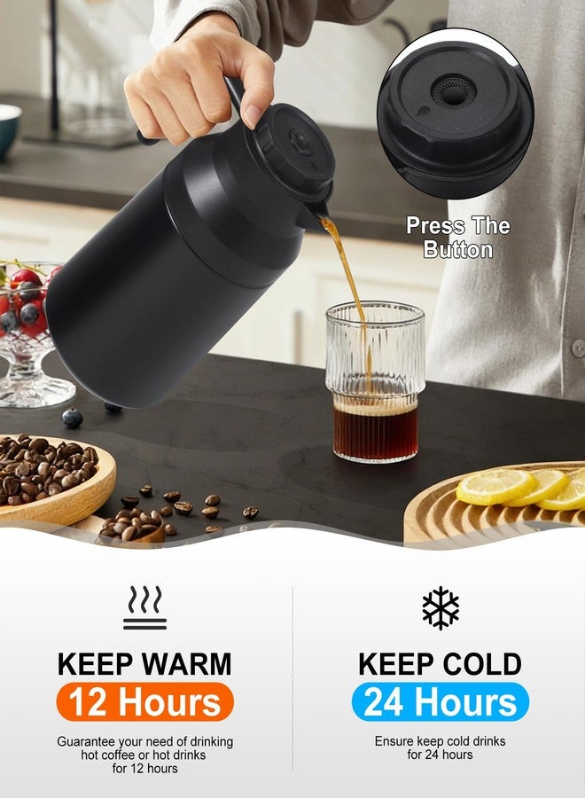 Tgvasz 2 PCS Thermal Coffee Carafe Insulated Stainless Steel Coffee Carafe for Hot Liquid Vacuum Thermal Pot Creamer Pitcher Dispenser Keeping Hot Water Milk(Black/Black 68 oz) - Image 2