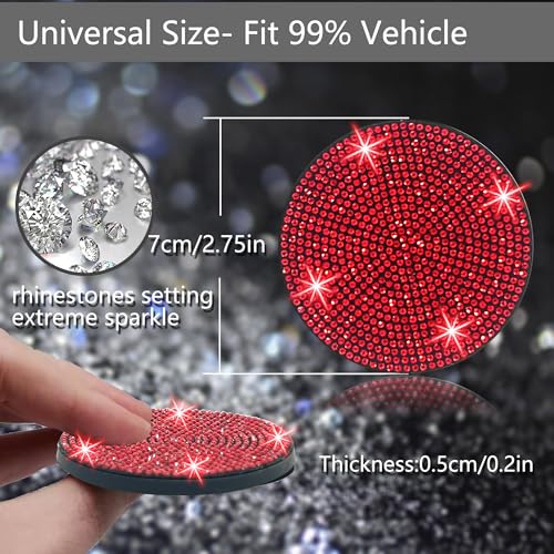 NBTEPEM 2pcs Bling Car Cup Holder Coaster, 2.75 inch Anti-Slip Shockproof Universal Fashion Car Coasters Insert Bling Crystal Rhinestone Automotive Interior Accessories for Women (2 pcs, Red) - Image 2
