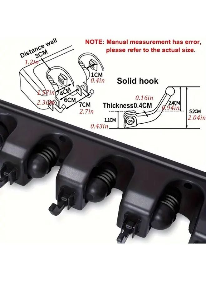 Black Wall Mount Broom Mop Holder 5 Slot 6 Hook Heavy Duty Tool Organizer - Image 5