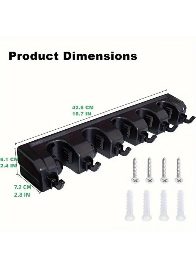 Black Wall Mount Broom Mop Holder 5 Slot 6 Hook Heavy Duty Tool Organizer - Image 4