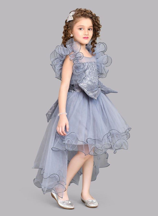 PinkChick Grey Fit & Flare Maxi Dress for Girls - Image 3