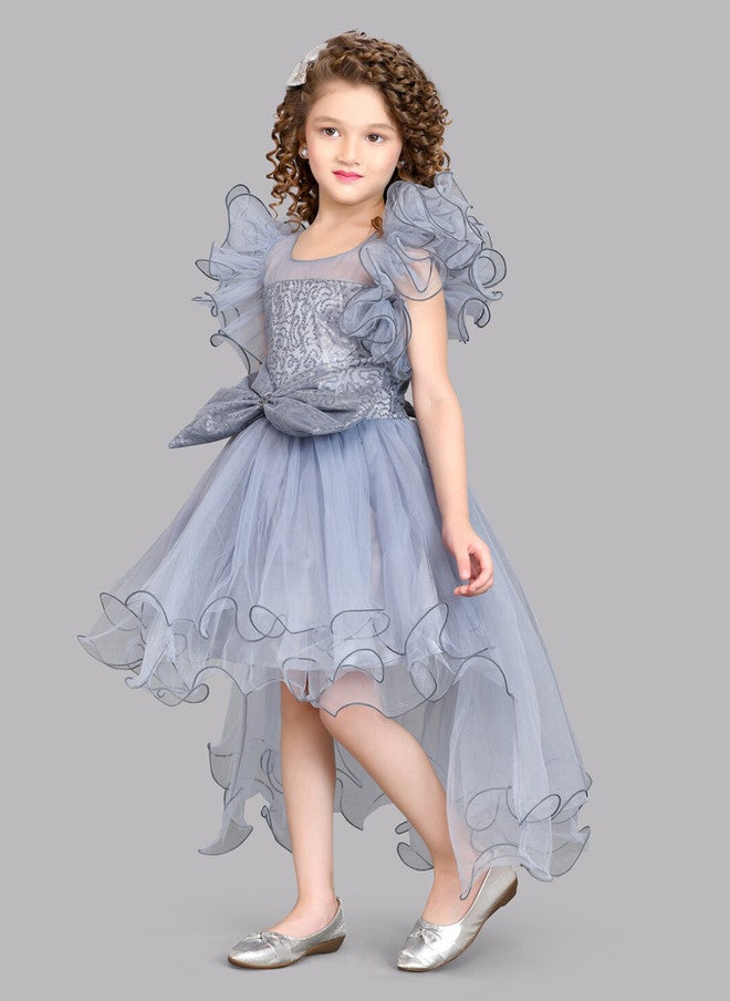 PinkChick Grey Fit & Flare Maxi Dress for Girls - Image 4