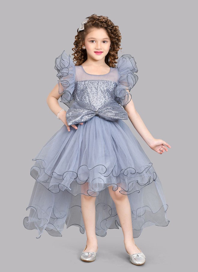 PinkChick Grey Fit & Flare Maxi Dress for Girls - Image 1