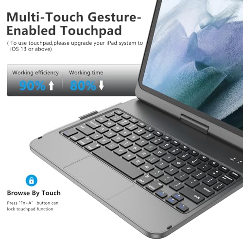 TQQ Touch iPad (A16) 11th Generation Case with Keyboard (11", 2025) & 10th Gen (10.9", 2022) - 360° Rotatable, Thin & Light, Multi-Touch Trackpad for iPad (A16) 11th/10th Gen (Gray) - Image 2
