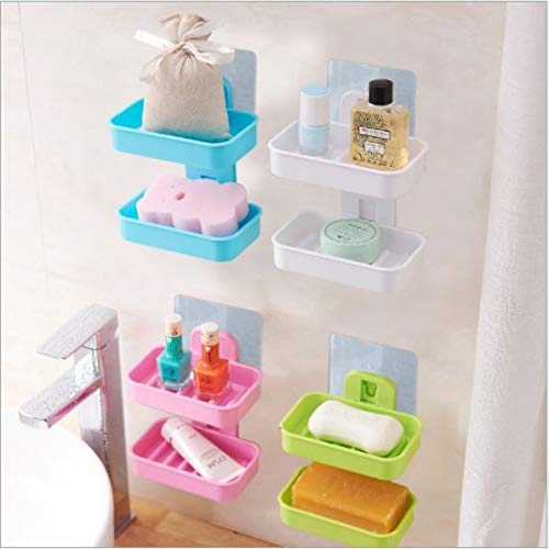 MEECOSTE Super Adhesive Sticker Soap Dish Holder Wall with ABS Plastic Bathroom Shelves and Racks 2 Layer Soap Box soap Box Travel soap case soap case Box Bathroom soap Stand for Wall (1) - Image 4
