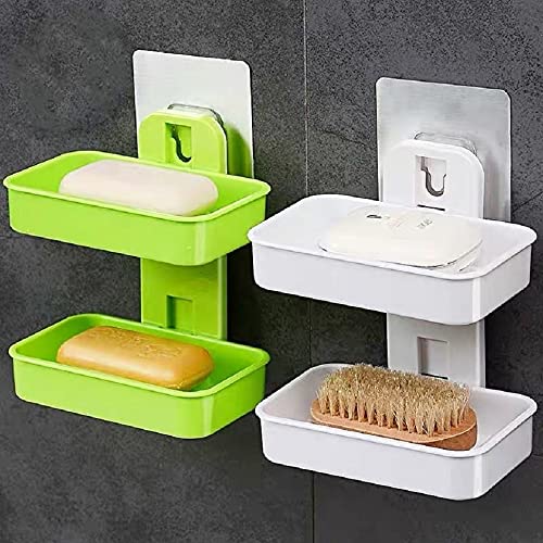 MEECOSTE Super Adhesive Sticker Soap Dish Holder Wall with ABS Plastic Bathroom Shelves and Racks 2 Layer Soap Box soap Box Travel soap case soap case Box Bathroom soap Stand for Wall (1) - Image 5