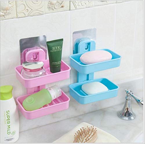 MEECOSTE Super Adhesive Sticker Soap Dish Holder Wall with ABS Plastic Bathroom Shelves and Racks 2 Layer Soap Box soap Box Travel soap case soap case Box Bathroom soap Stand for Wall (1) - Image 3