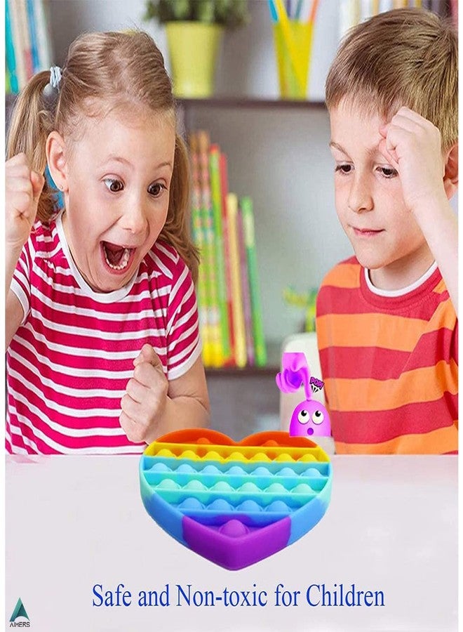 AIMERS 2 Pack Rainbow Push Pop Bubble Fidget Sensory Toy, Square Heart Bubble Popper Fidget Toy for Kids Adults Stress Reliever Anxiety Relief Game Toy Gift - Image 3