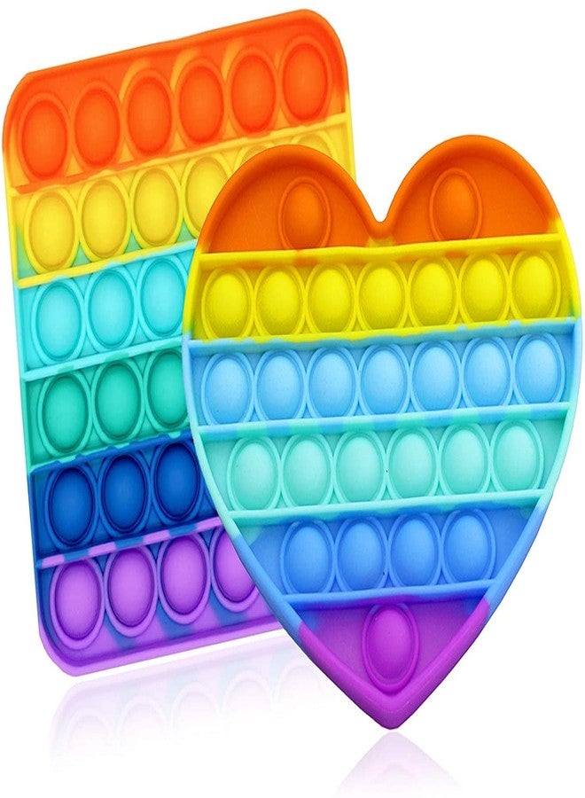 AIMERS 2 Pack Rainbow Push Pop Bubble Fidget Sensory Toy, Square Heart Bubble Popper Fidget Toy for Kids Adults Stress Reliever Anxiety Relief Game Toy Gift - Image 1