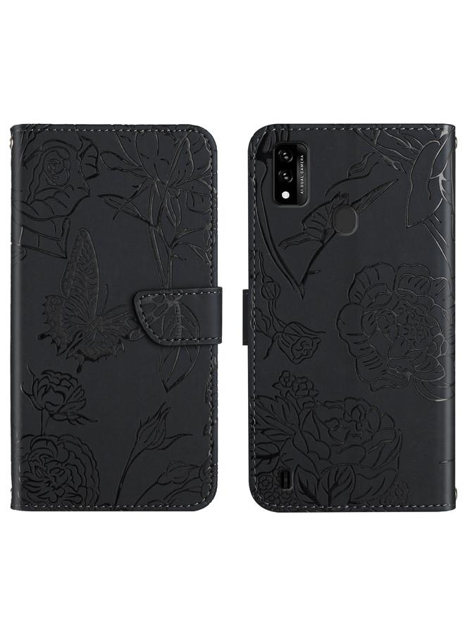 Case For ZTE Blade A51 Skin Feel Butterfly Peony Embossed Leather Phone Case