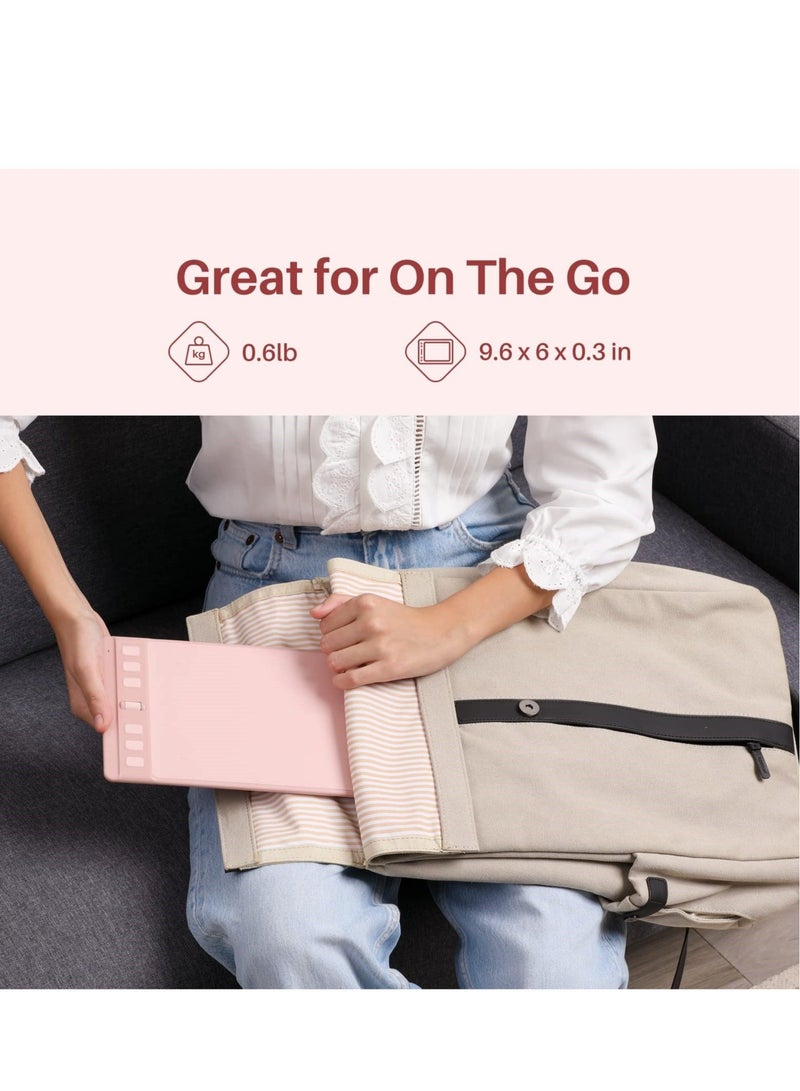 Captaintech 6x4 Inches Drawing Tablet, Digital Drawing Art Pad with 6 Shortcut Keys,Battery-Free 8192 Passive Stylus，Computer Graphic Pen Tablet Work for Mac, Windows PC and Android(Pink) - Image 5