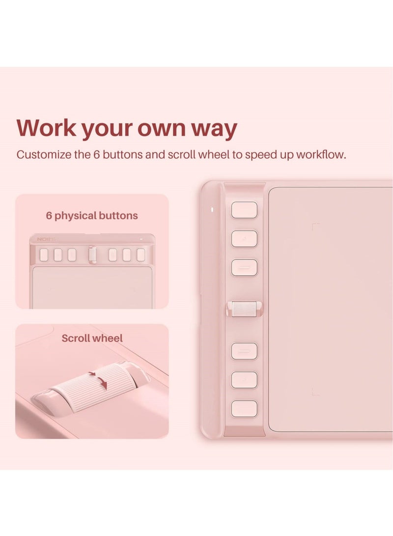 Captaintech 6x4 Inches Drawing Tablet, Digital Drawing Art Pad with 6 Shortcut Keys,Battery-Free 8192 Passive Stylus，Computer Graphic Pen Tablet Work for Mac, Windows PC and Android(Pink) - Image 3