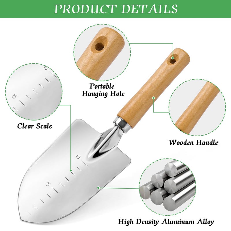 UMUACCAN Garden Trowel with Wood Handle, Aluminum Alloy Garden Shovel with Scale, Multifunctional Wide Shovel for Planting Transplanting Weeding Digging - Image 4