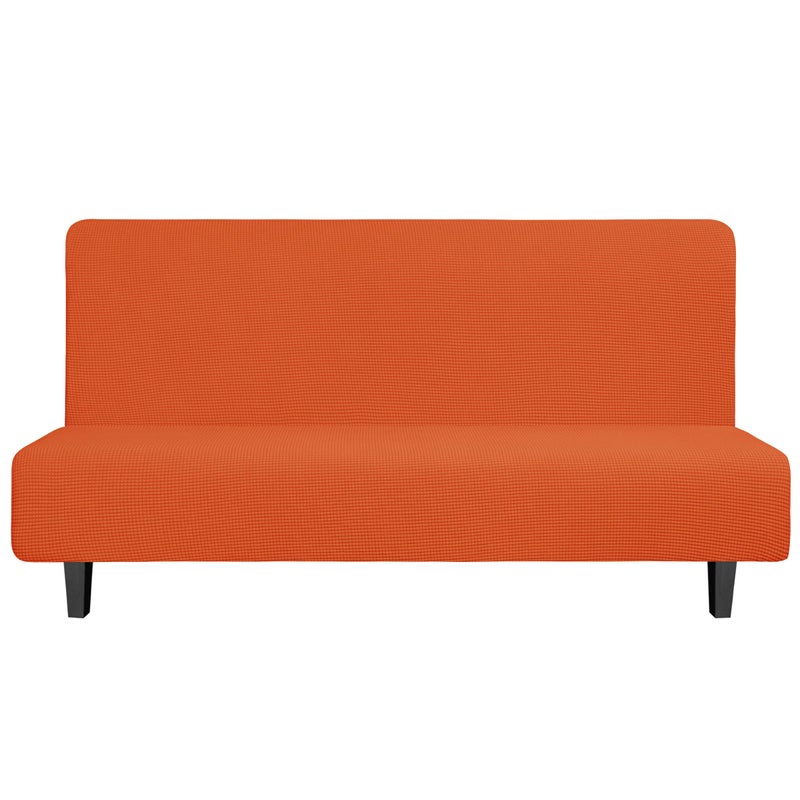Easy-Going EasyGoing Stretch Futon Slipcover Armless Futon Bed Cover Furniture Protector Without Armrests with Elastic Bottom for Kids Soft Jacquard Fabric Small Checks Large Orange 