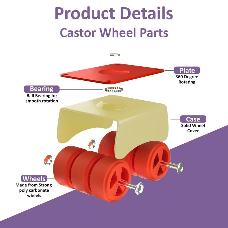 NB Crafted 360 Degrees Moving Caster Wheel with Bearing for Bed furniture Table Trolley Sofa moving Heavy Duty Weight C apacity upto 500600 Kg Pack of 4 - Image 2