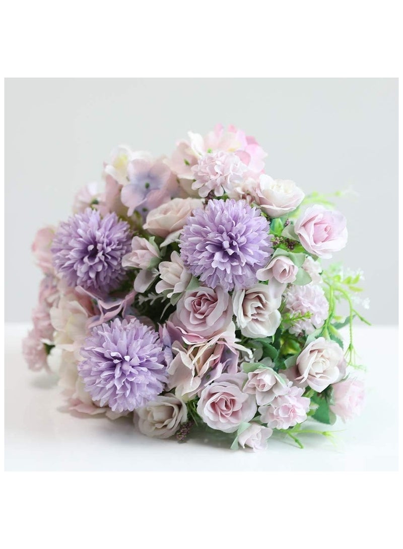 زهور هدرانجيا اصطناعية مع أصيص، نباتات صناعية ١١ × ٢٠ سم في أصيص معدني، زهور ورود حريرية لتزيين المنزل والمكتب وطاولة المطبخ وحافة النافذة، هدية لمنزل جديد (بنفسجي) - Image 2