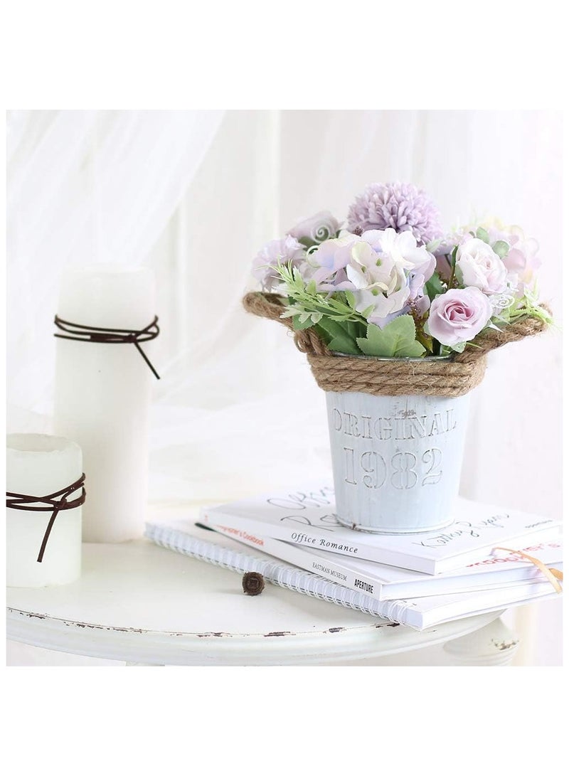 زهور هدرانجيا اصطناعية مع أصيص، نباتات صناعية ١١ × ٢٠ سم في أصيص معدني، زهور ورود حريرية لتزيين المنزل والمكتب وطاولة المطبخ وحافة النافذة، هدية لمنزل جديد (بنفسجي) - Image 3