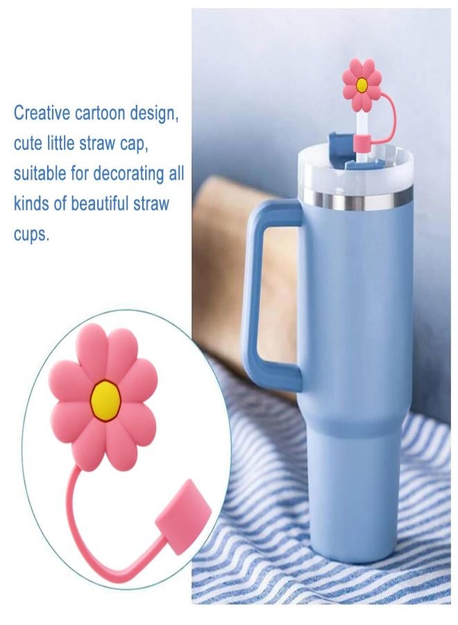 9 PCS Silicone Straw Cover Cap, Reusable Flower Pattern Straw Tips Set, Straw Cover Cap for Cup,10mm 0.4in Dust-Proof Reusable Straw Tips Lids,Straw Tip Covers for Cups Accessories - Image 2
