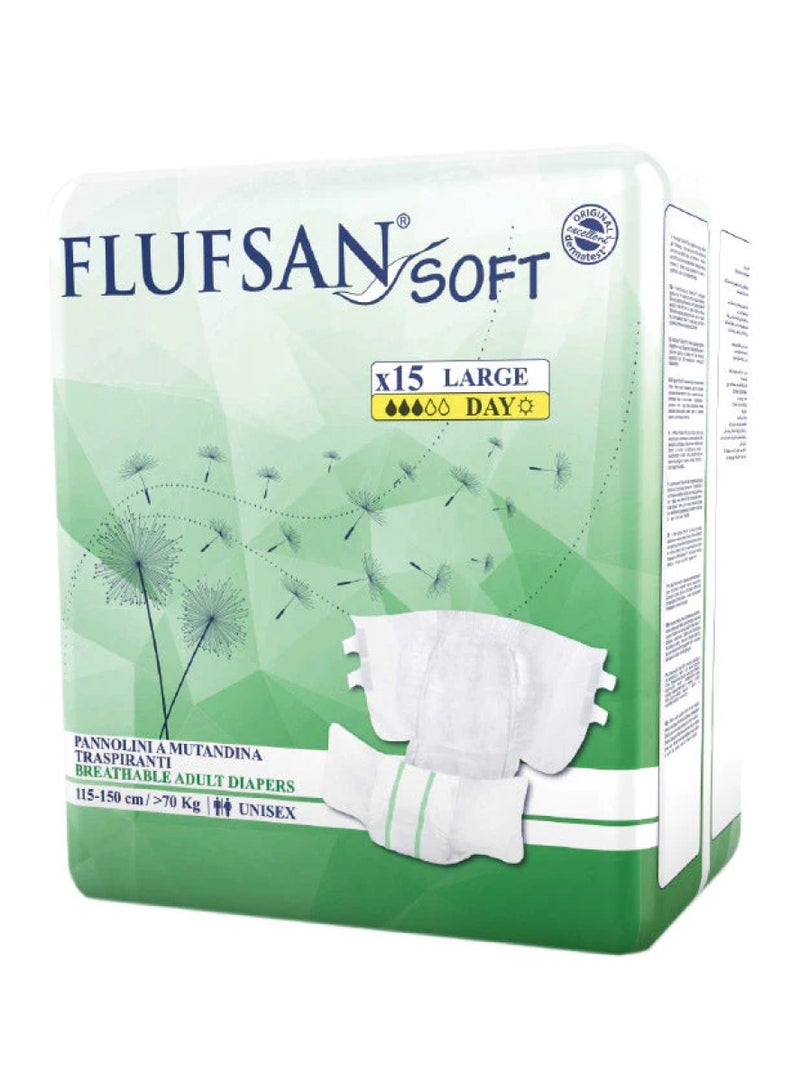 FLUFSAN Adult Adhesive Diapers Large Size 110-150 cm, 15 Diapers, Made in Italy - Image 2