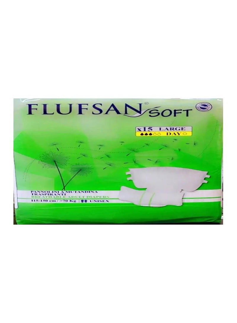 FLUFSAN Adult Adhesive Diapers Large Size 110-150 cm, 15 Diapers, Made in Italy - Image 3