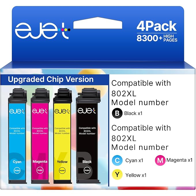 802XL Ink Cartridges for Printer Remanufactured for 802 Ink Cartridges 802 T802XL T802 for Workforce Pro WF-4740 WF-4730 WF-4720 WF-4734 EC-4020 EC-4030 (Black Cyan Magenta Yellow)