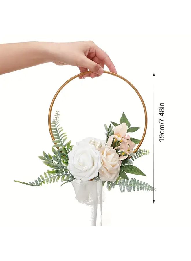 Light Violet Wedding Wreath Handheld Bridesmaid Flower Girl Decor With Tulle Bow Rose Accents - Image 3