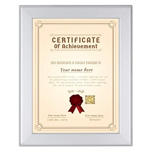 SnapeZo Certificate Frame 8.5x11, Silver, 1.25 Inch Aluminum Profile, Front-Loading Snap Frame, Wall Mounting, Professional Series - Image 2