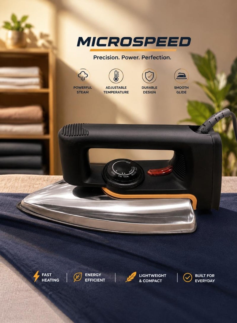 Micro Speed Deluxe Dry Iron 1000W Light Weight Light Display