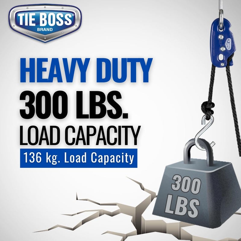 Tie Boss رباط بوس - 3/8 بوصة، ثقيل الوزن، (300 رطل حد تحميل العمل)، مقاوم للعوامل الجوية، نظام شد الحبال، (مع حبل بطول 15 قدم) - أزرق - Image 3