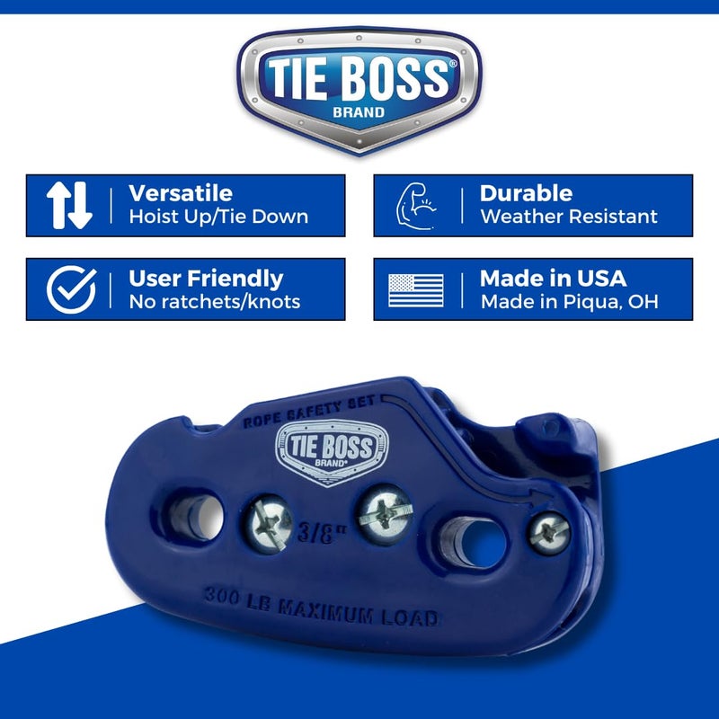 Tie Boss رباط بوس - 3/8 بوصة، ثقيل الوزن، (300 رطل حد تحميل العمل)، مقاوم للعوامل الجوية، نظام شد الحبال، (مع حبل بطول 15 قدم) - أزرق - Image 5