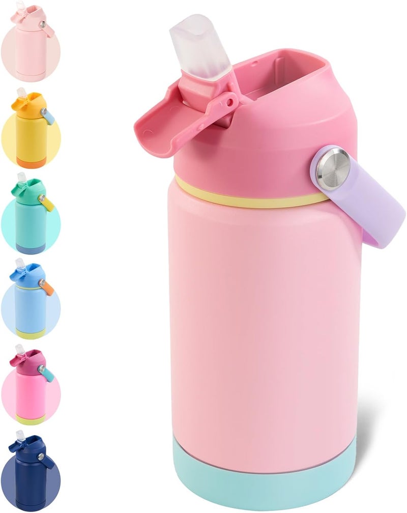 Kerilyn 12oz Insulated Water Bottle, Stainless Steel Insulated Kids Water Bottle, Toddler Cup with Straws Leak-Proof, Kids Water Bottles for School Boys Girls, BPA Free, Charm Pink - Image 1