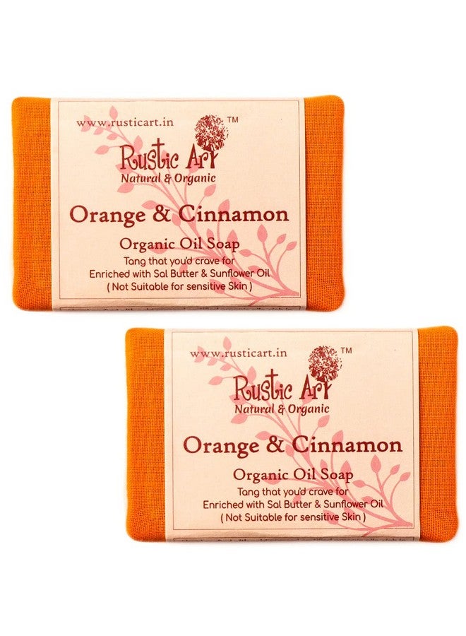 Rustic Art Organic Orange & Cinnamon Soap | Sal Butter & Turmeric | For Oily Skin | Coldprocessed | Prevents Acne & Flare Ups | For Women & Men | 100g (Pack of 2)