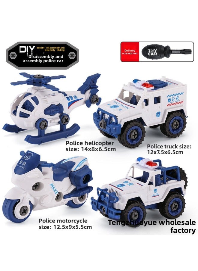 Removable Police Car Toy Children Screw Assembly Puzzle Boy Assembly Assembly Dismantling Worker-Color:Fire Truck + Police Car + Sea, Land And Air + Engineering A  - Image 2