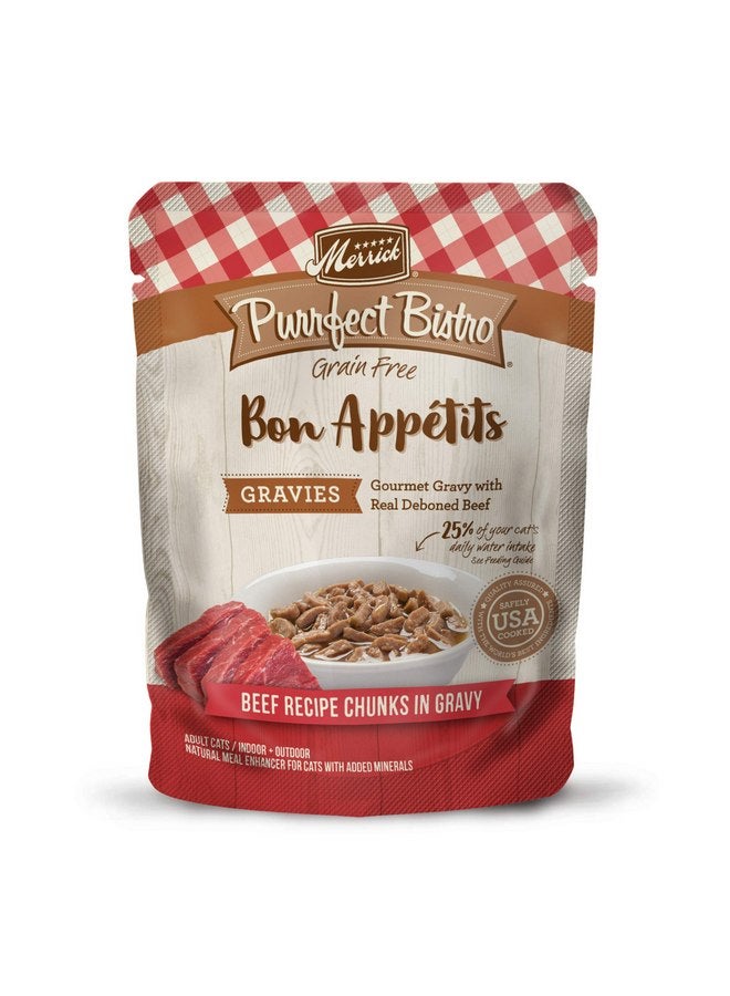 ميريك طعام القطط الرطب الفاخر الخالي من الحبوب من Merrick Purrfect Bistro Bon Appetits، وصفة لحم البقر مع قطع في الصلصة - (عبوة من 24 كيسًا) 3 أونصة - Image 1