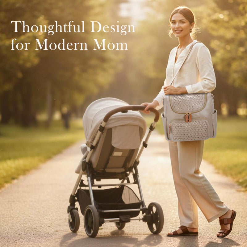 Minsong Diaper Bag Backpack, Small Diaper Backpack for Mom with Changing Station, Stylish Vegan Leather Travel Diaper Nappy Bags (Khaki) - Image 2