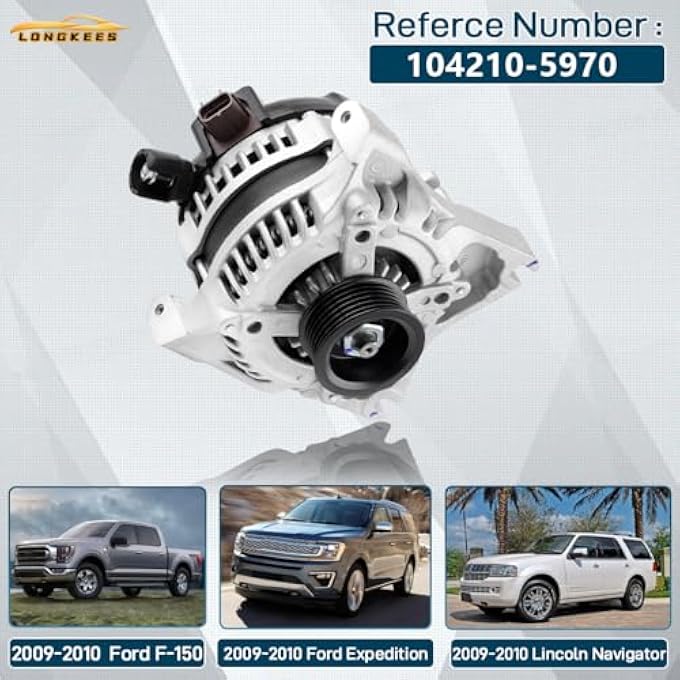 LONGKEES 12V 150AMP Alternator FIT Ford F-150, Expedition 2009-2010, Lincoln Navigator 5.4L V8, Replaces 104210-5970 AL1T10300AA 9L3Z10346C - Image 2