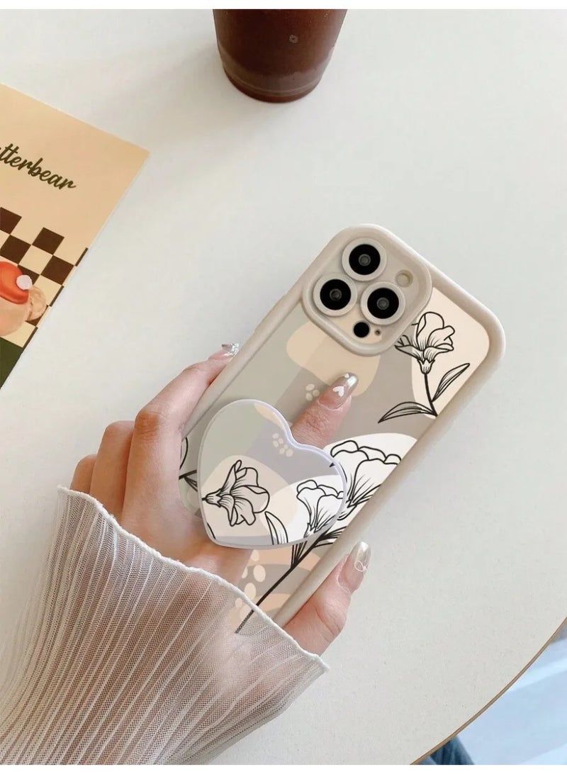 شي إن حافظة هاتف مزين بزهور سوداء انيقة مع حامل مدمج علي شكل قلب مريح لتثبيت الهاتف متوافقة مع ايفون ١٦ بروماكس - Image 1