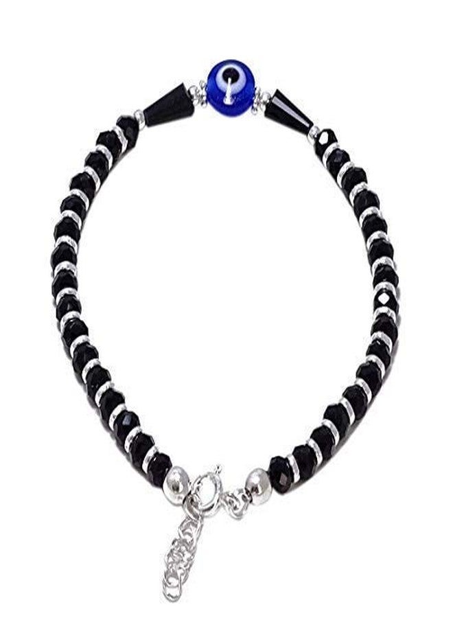 DHRUVS COLLECTION 925 Silver Evil Eye Nazariya Bracelet with Black Crystals 92.5% Pure Silver Bracelet for Women & Girls (6.25 Inches) Length - Image 1