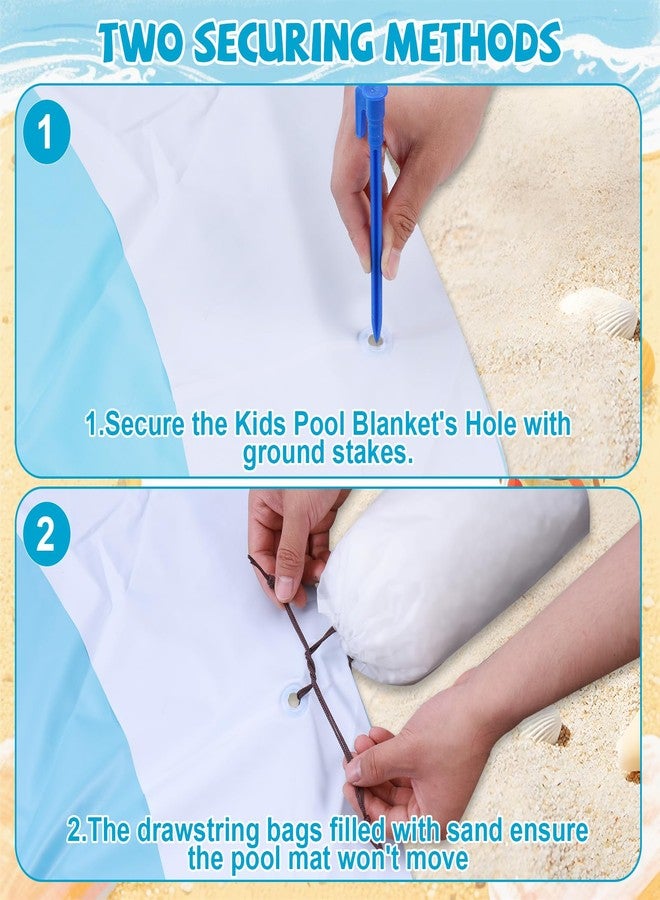 Hlimior 6.9FTx6.9Ft Beach Pool, Portable Foldable Plastic Kids Pool Blanket with 8 Fixed Holes, Waterproof Beach Mat Kit with Storage Bag 8 Drawstring Bags 8 Pegs for Toddlers Vacation Swimming Picnic - Image 5
