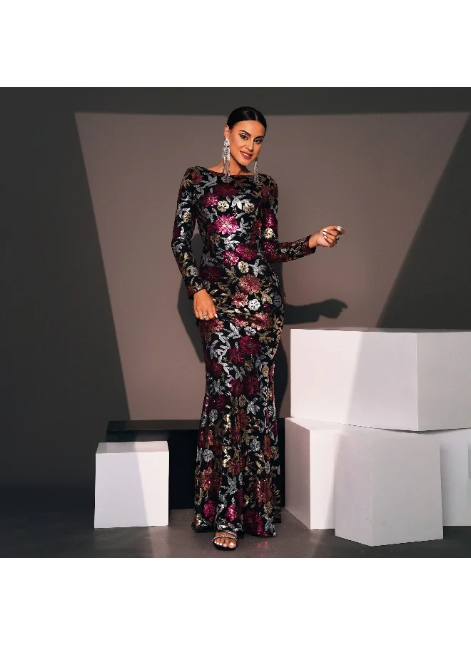 Madam Uniq Elegant Sequined Embroidered Long Evening Gown - Slim Fit Bridesmaid Dress