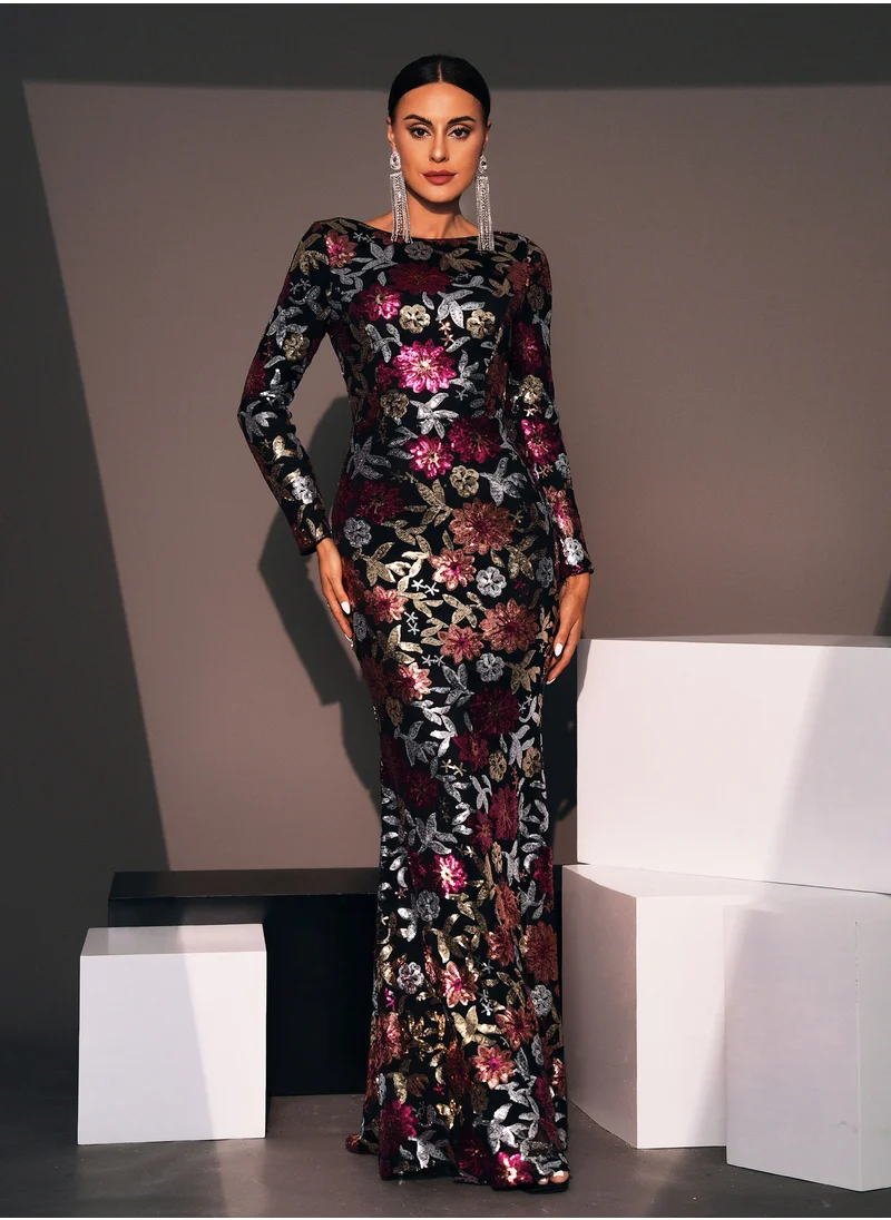 Madam Uniq Elegant Sequined Embroidered Long Evening Gown - Slim Fit Bridesmaid Dress