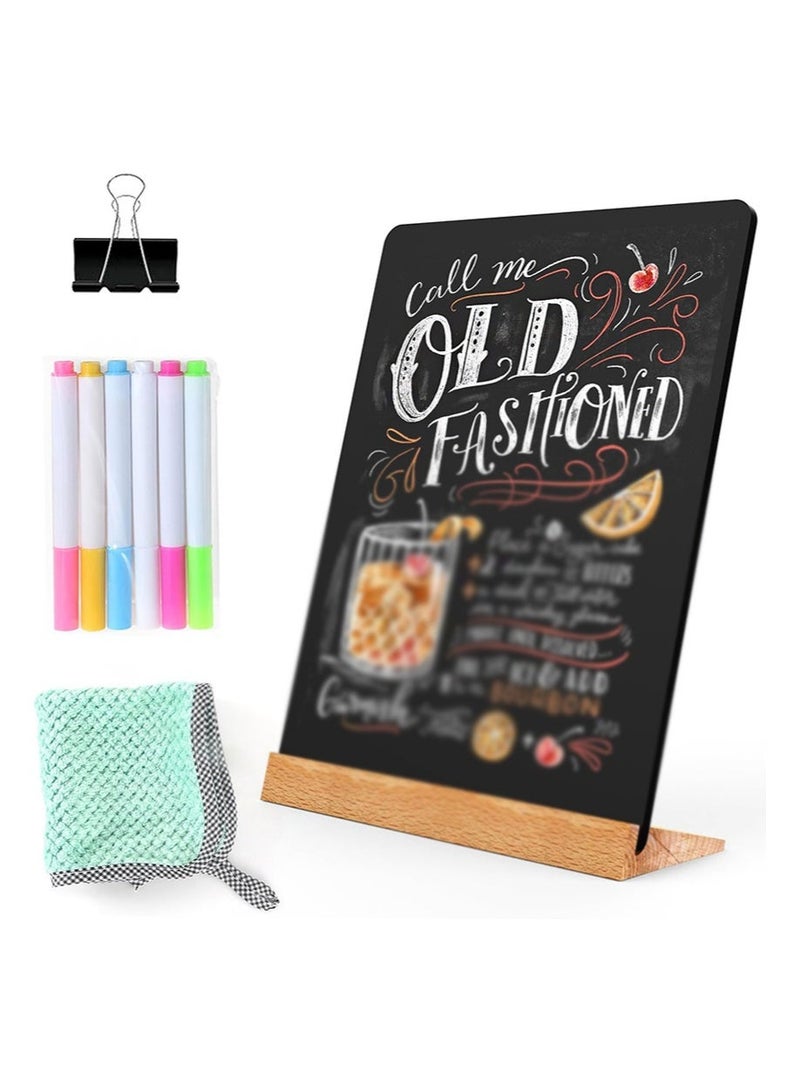 ايكانبو 20*31cm Desktop Blackboard With Wooden Stand, Double-Sided Message Board Menu Blackboard Stand, Suitable for Kitchen Weddings and Restaurants (With Free Cleaning Cloth and Writing - Image 1