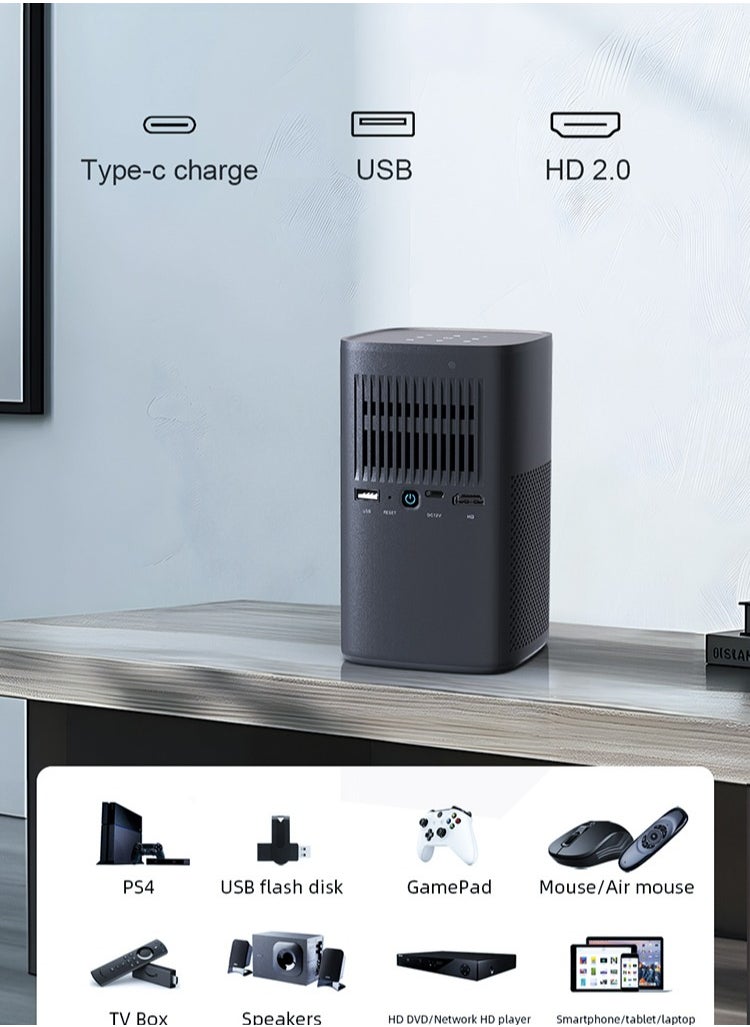 VEVSHAO - VEVSHAO V30 Smart Wi-Fi Projector, 8000mAh Battery, Auto-focus, Android 9.0, Support 3D, Wi-Fi Display, Wired Sync Display, with Tripod and Storage Bag - Image 1