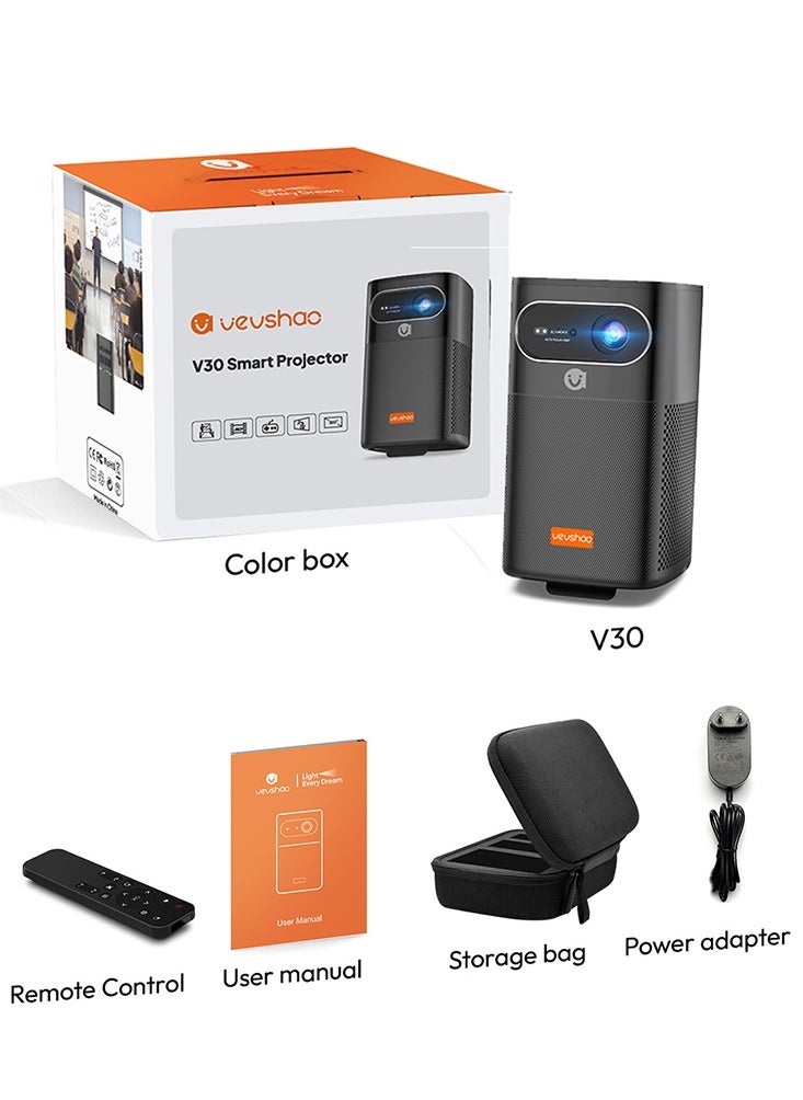 VEVSHAO - VEVSHAO V30 Smart Wi-Fi Projector, 8000mAh Battery, Auto-focus, Android 9.0, Support 3D, Wi-Fi Display, Wired Sync Display, with Tripod and Storage Bag - Image 1