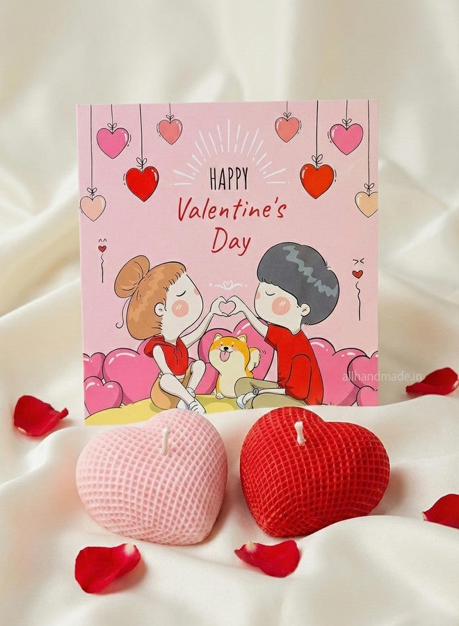 SINCE 7 STORE Heart Shaped Scented Candle Set of 2 with Valentine’s Day Greeting Card - Pink and Red Scented Soy Wax Decorative Candles for Anniversary, Wedding, and Home Decor - Image 1